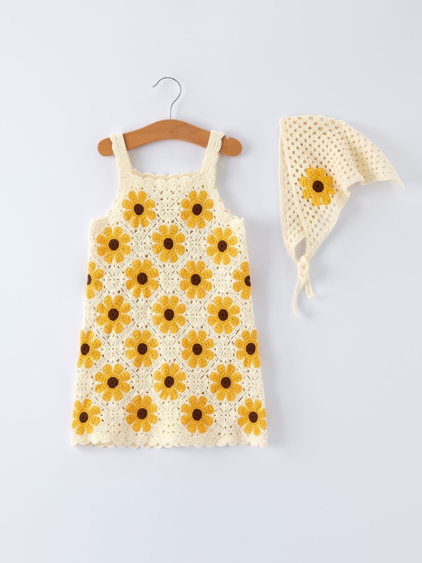 Rylee Faith Designs Summer Crochet Sunflower Girl Dress with HeadscarfEveretts Place