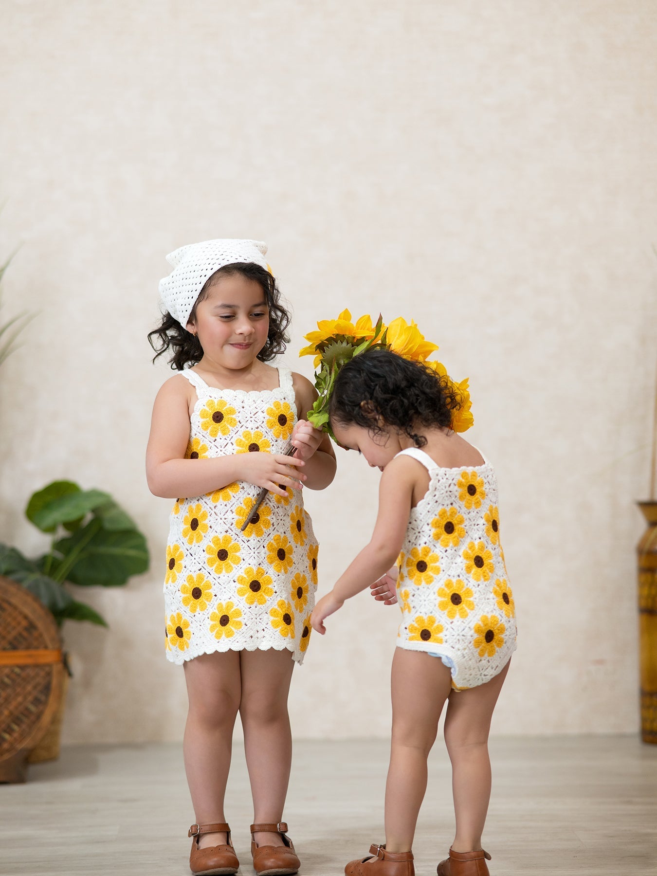 Rylee Faith Designs Summer Crochet Sunflower Girl Dress with HeadscarfEveretts Place
