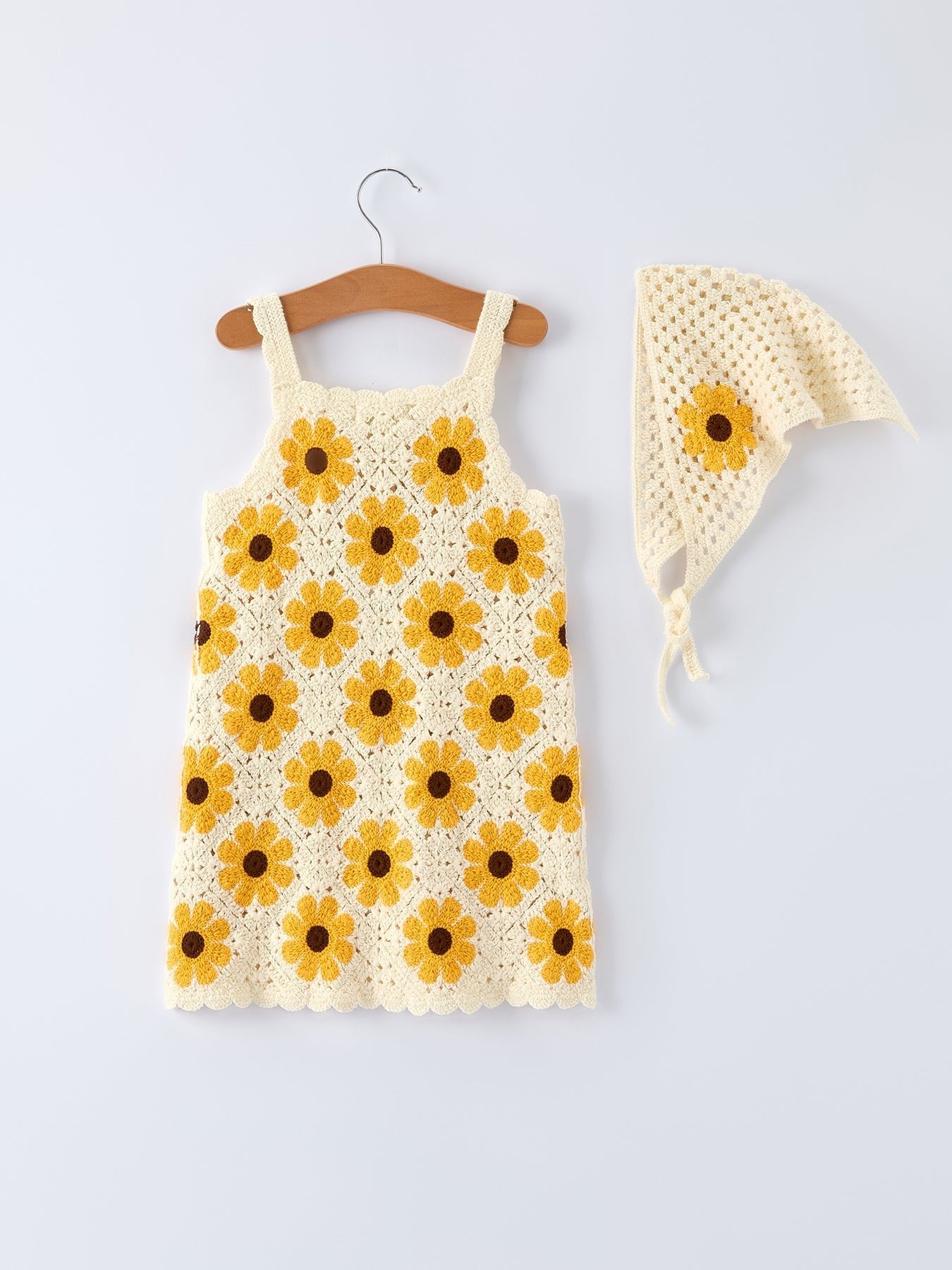 Rylee Faith Designs Summer Crochet Sunflower Girl Dress with HeadscarfEveretts Place