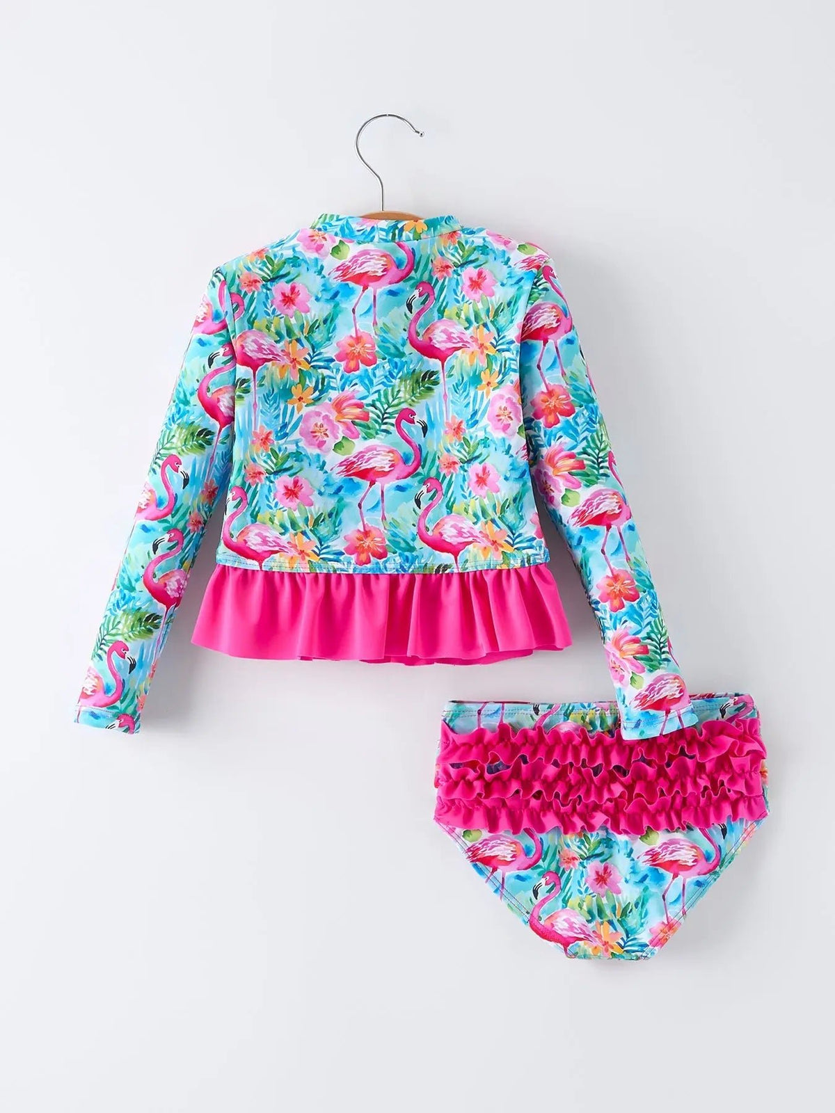 Rylee Faith Designs Summer Flamingo Long Sleeve Girl Swimwear Set - 