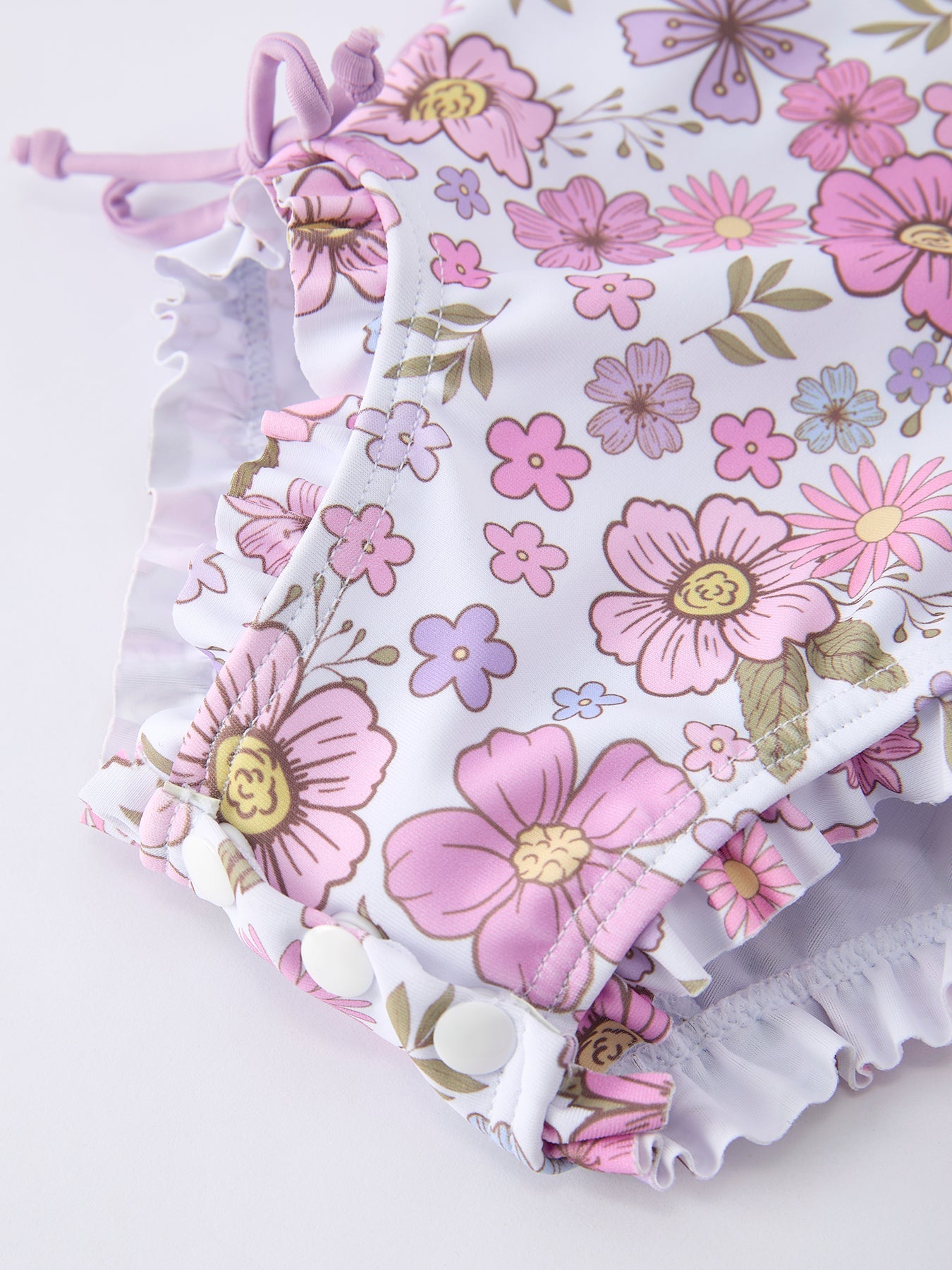 Rylee Faith Designs Summer Floral Print Girl Long Sleeve Ruffle One Piece Swimsuit
