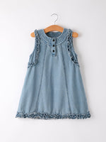Summer Girls Sleeveless Ruffle Dress - White, Denim, Textile, Dress, One-piece garment | Everetts Place