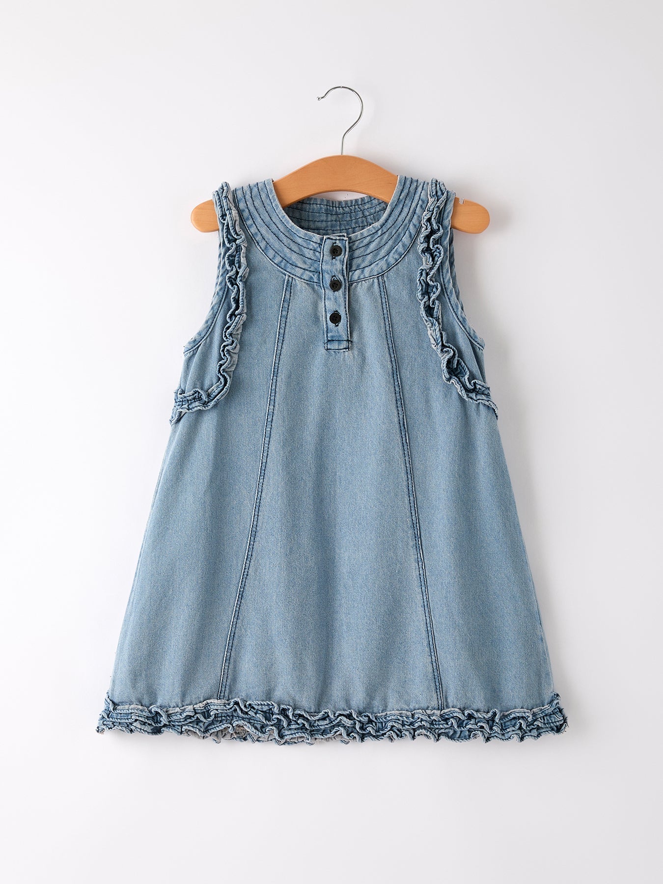 Summer Girls Sleeveless Ruffle Dress - White, Denim, Textile, Dress, One-piece garment | Everetts Place