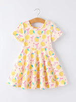 Rylee Faith Designs Summer Lemon Bow Print Girl Dress - 