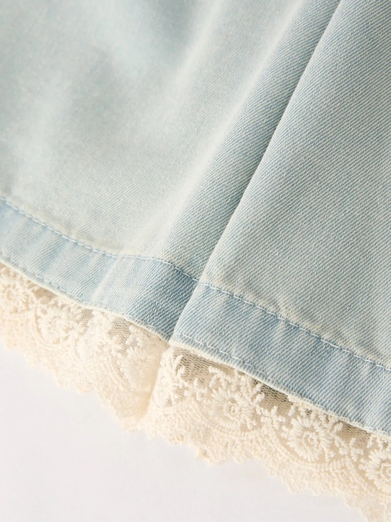 Rylee Faith Designs Summer Light Color Denim Lace Girls Set - 