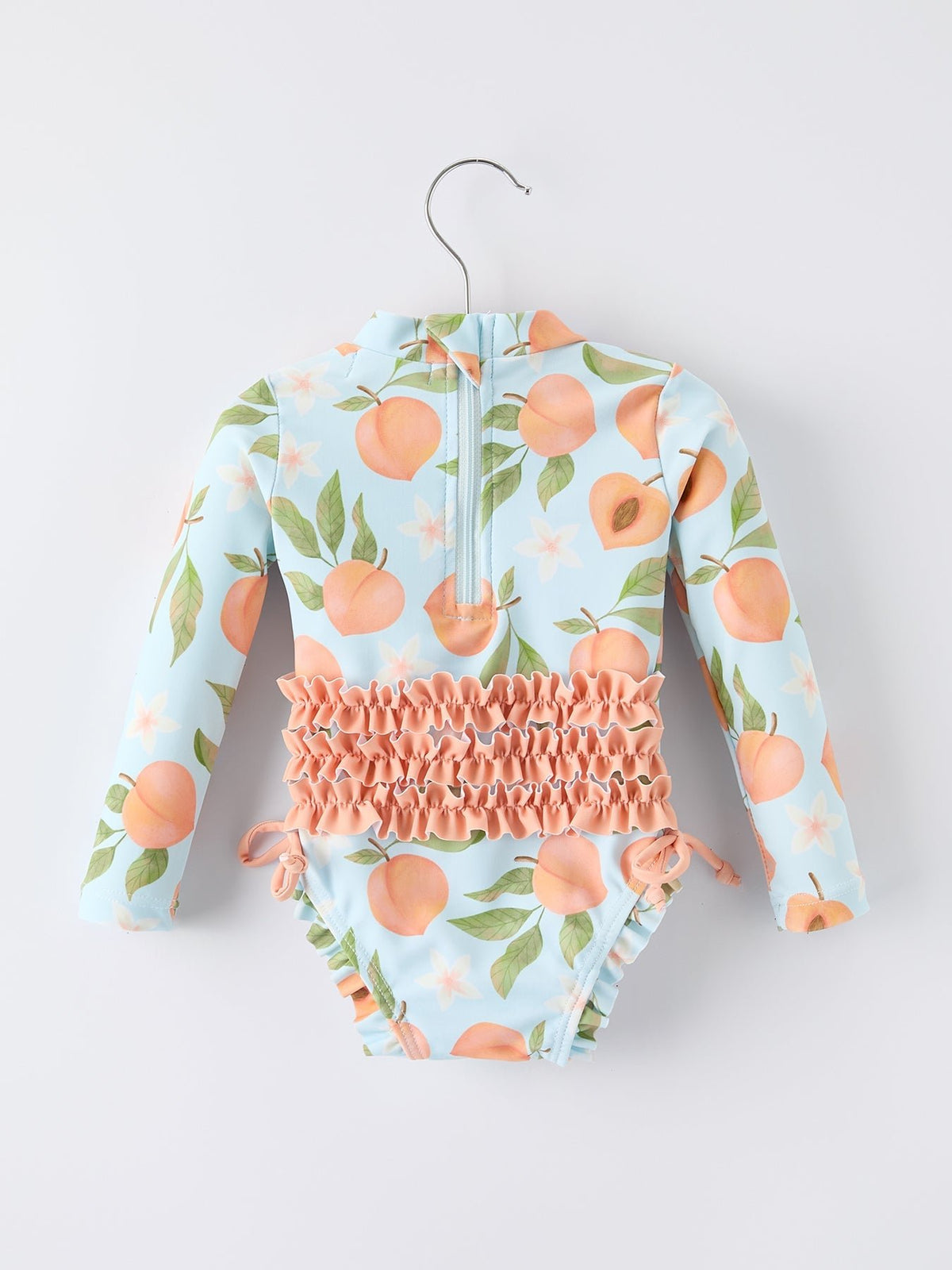 Rylee Faith Designs Summer Peach Girl Long Sleeve Ruffle One Piece SwimsuitEveretts Place