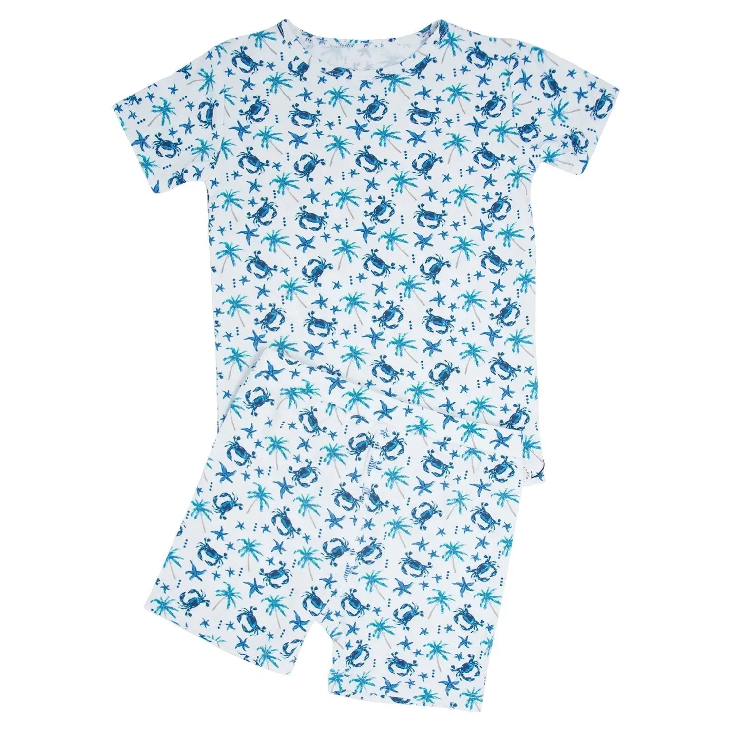 Blue Crabs Summer Pajama Set for Kids Lightweight Short Sleeve Two Piece Outfit Sweet Bamboo