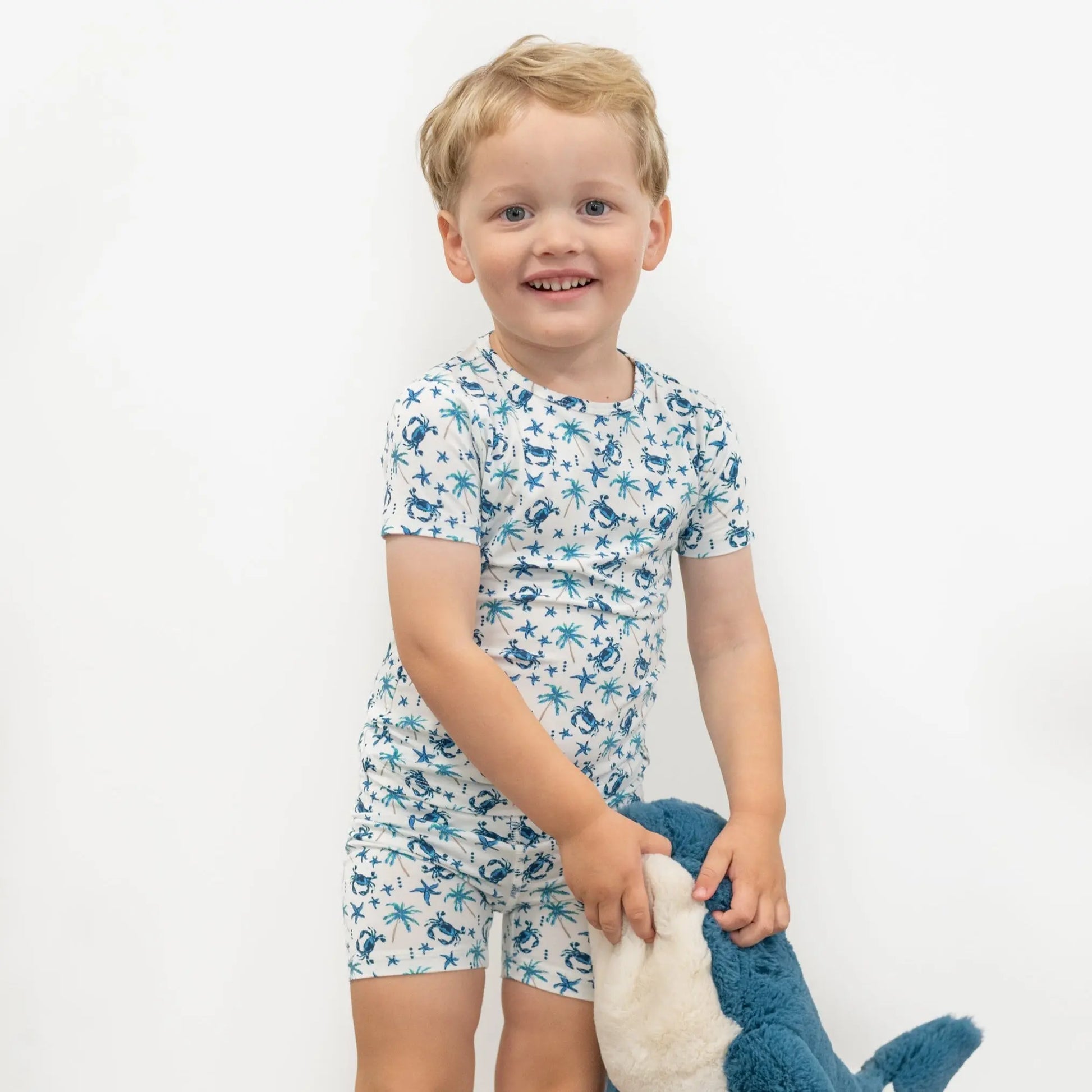 Blue Crabs Summer Pajama Set for Kids Lightweight Short Sleeve Two Piece Outfit Sweet Bamboo