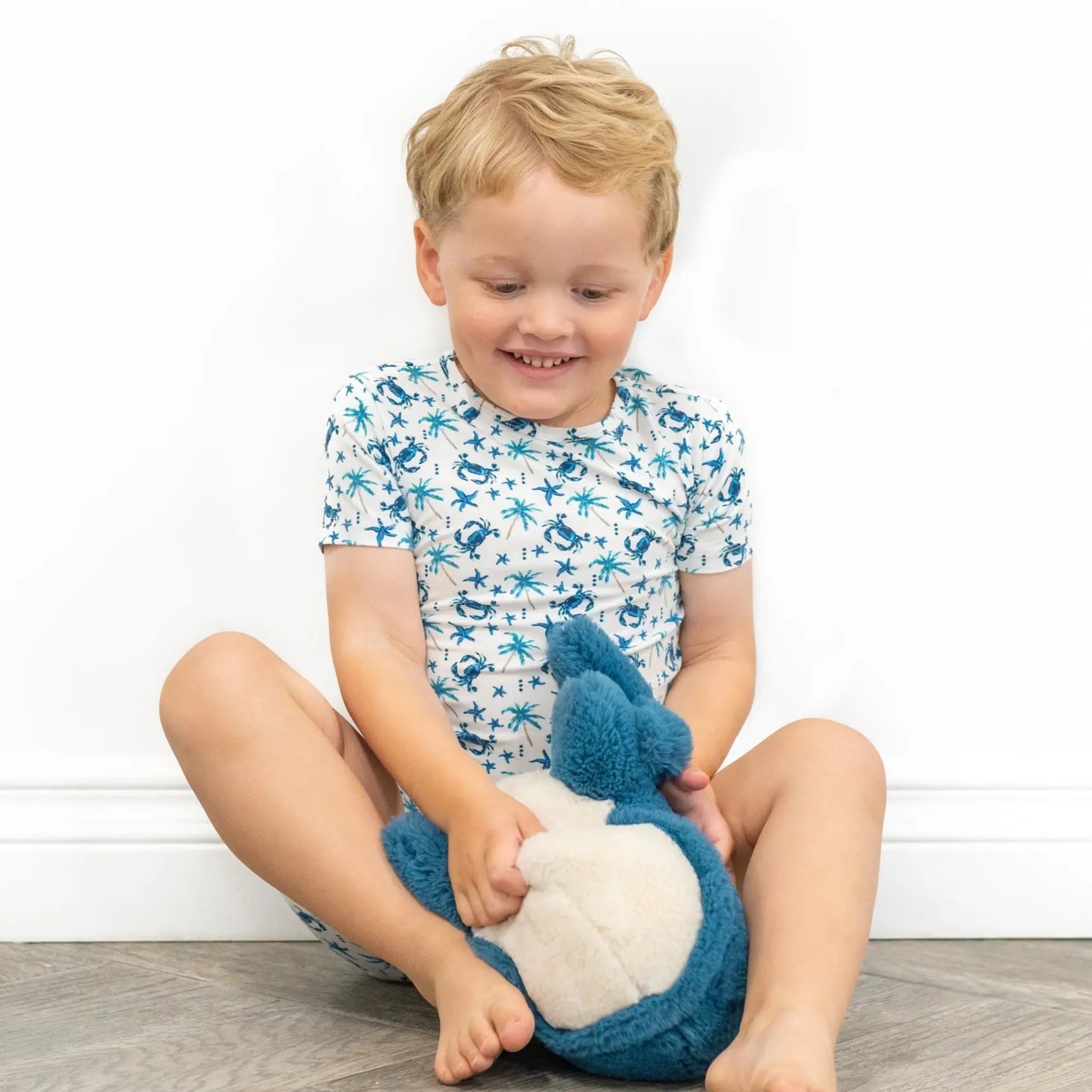 Blue Crabs Summer Pajama Set for Kids Lightweight Short Sleeve Two Piece Outfit Sweet Bamboo