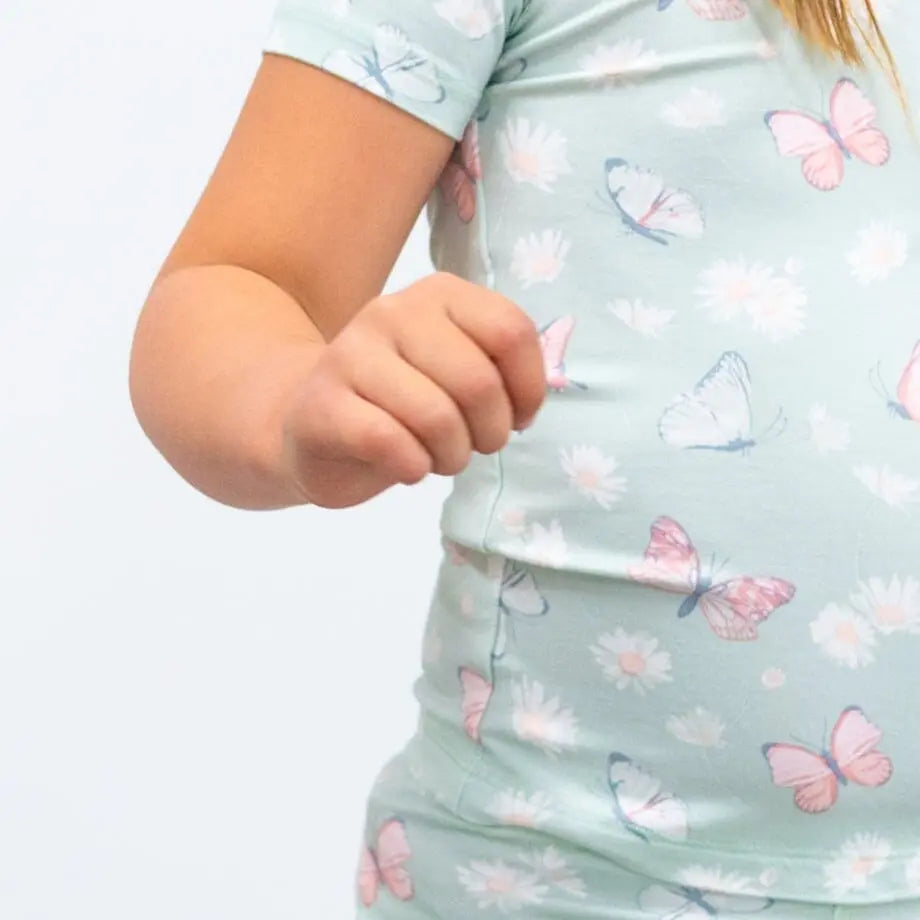 Mint Butterfly Daisy Bamboo Summer Pajama Set for Kids Sweet Bamboo