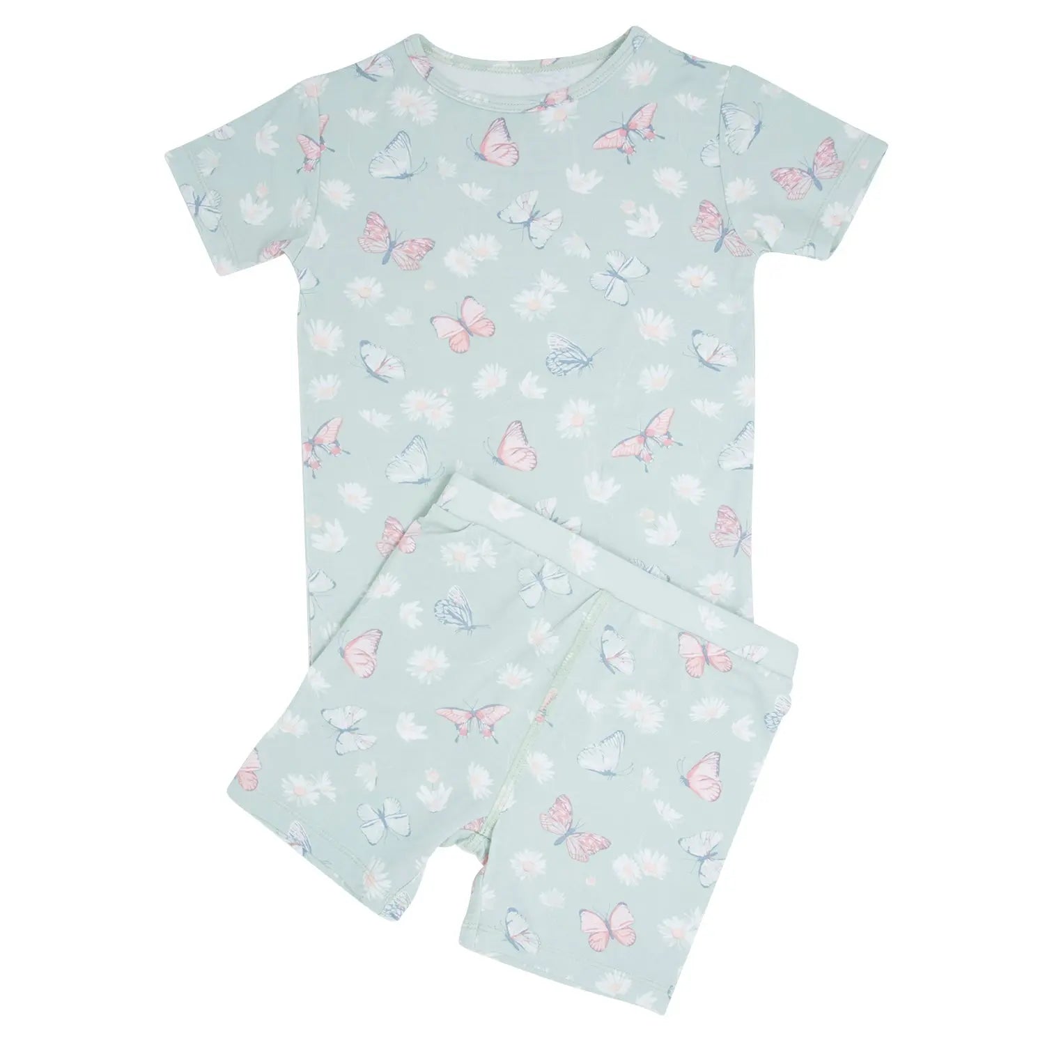 Mint Butterfly Daisy Bamboo Summer Pajama Set for Kids Sweet Bamboo