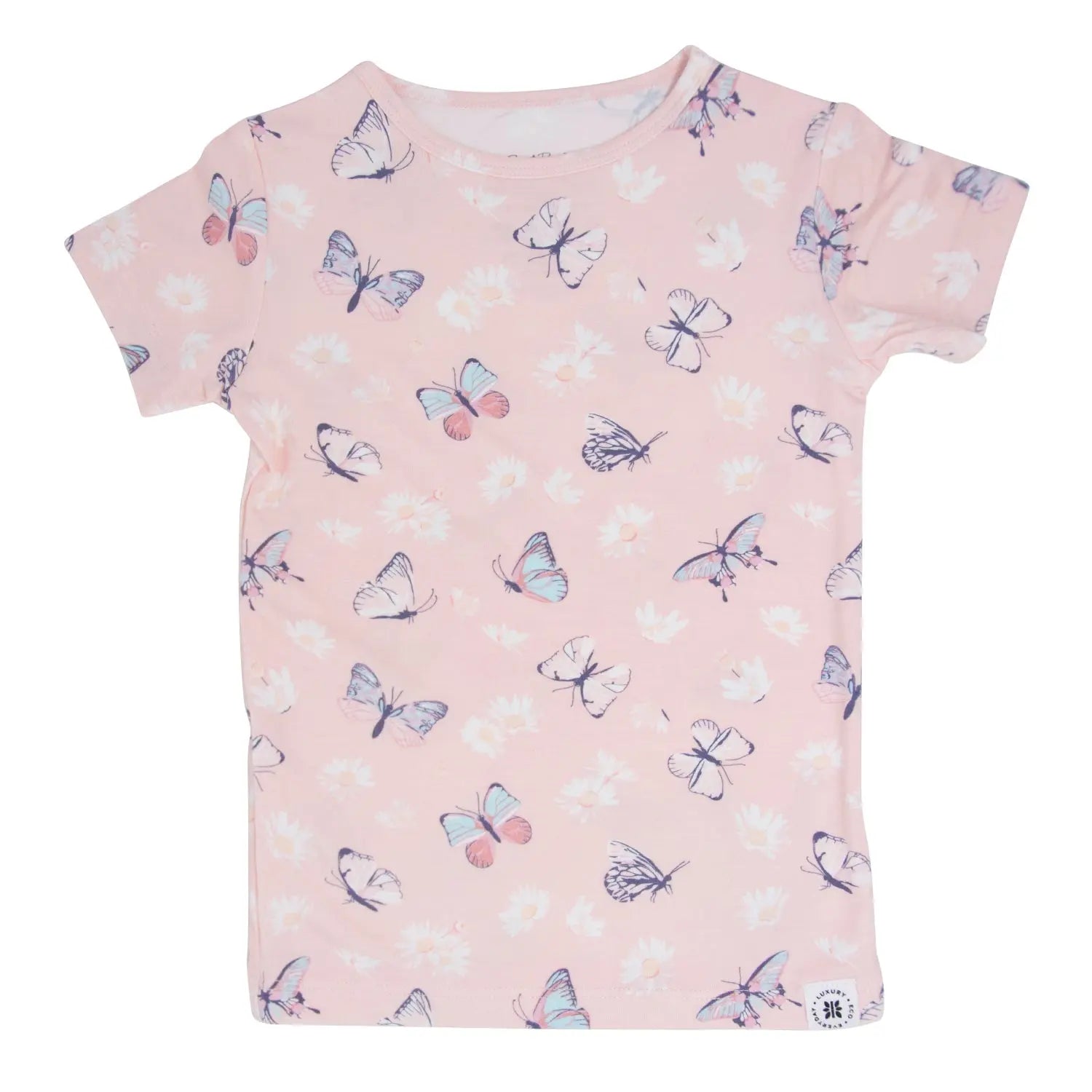 Pink Butterfly Daisy Bamboo Summer Pajama Set for Kids Sweet Bamboo