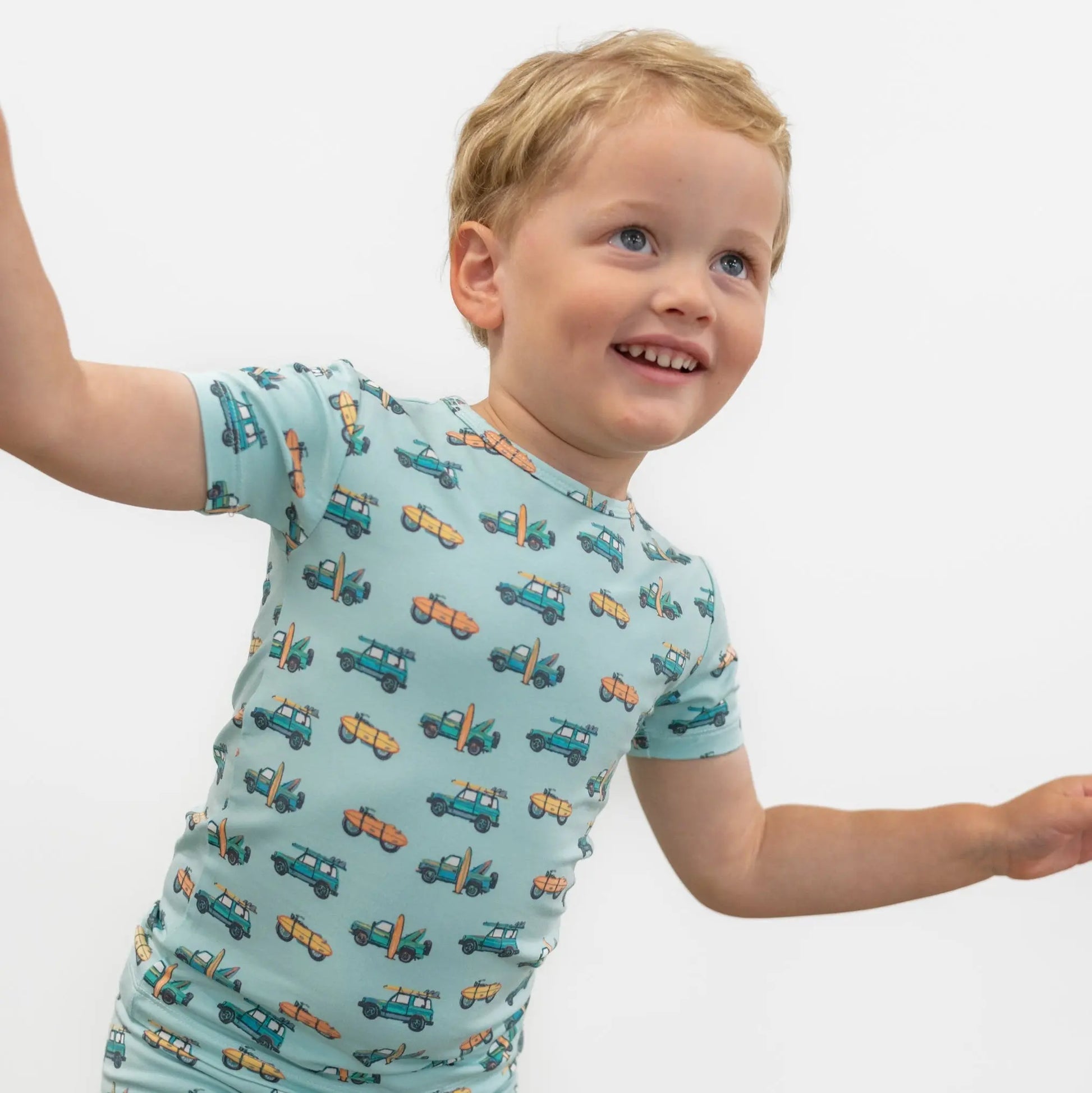 Surfing Beach Summer Pajama Set for Kids Lightweight Short Sleeve Two Piece Outfit Sweet Bamboo