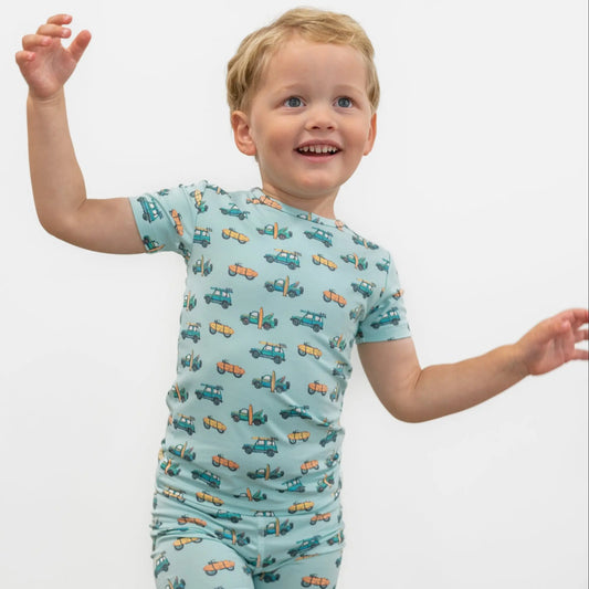 Surfing Beach Summer Pajama Set for Kids Lightweight Short Sleeve Two Piece Outfit Sweet Bamboo