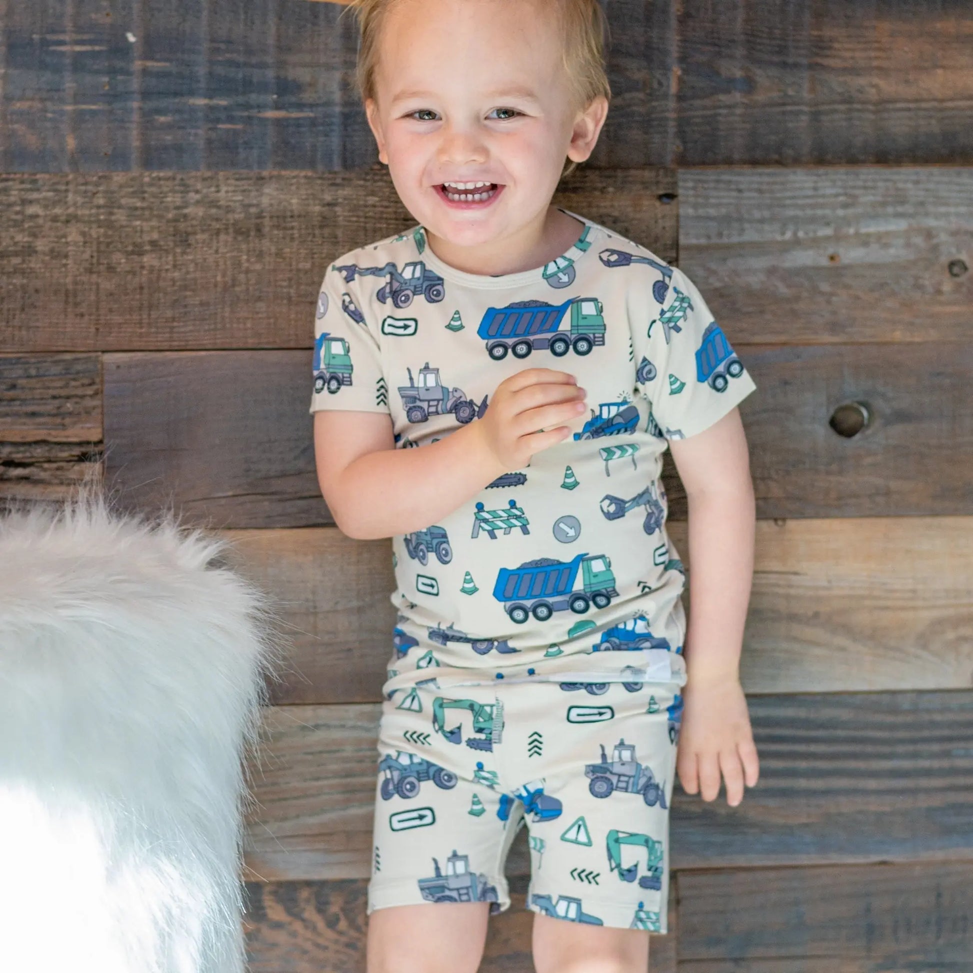 Trucks Diggers Construction Summer Pajama Set For Kids Sweet Bamboo