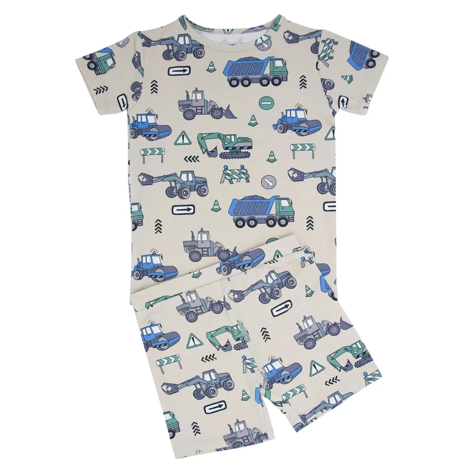Trucks Diggers Construction Summer Pajama Set For Kids Sweet Bamboo