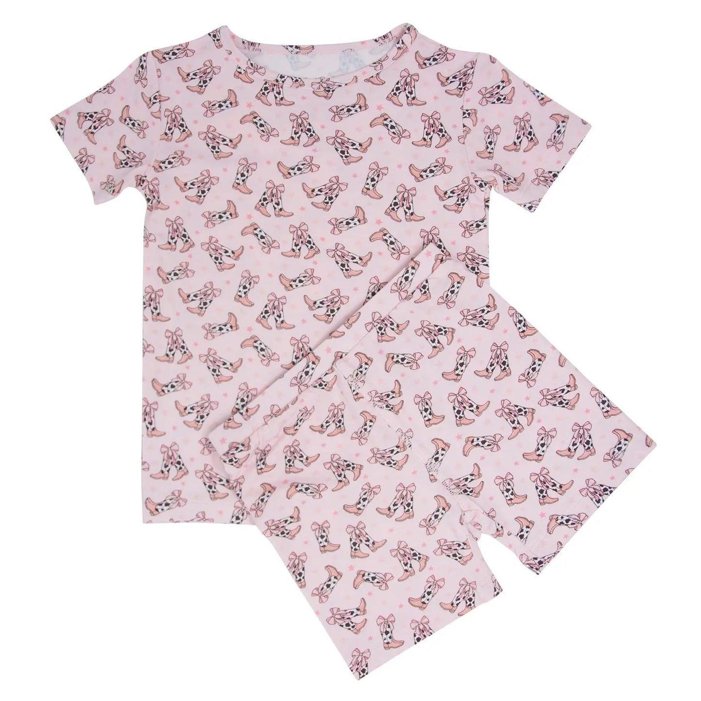 Cowhide Boots Bows Summer Pajama Set for Kids Sweet Bamboo