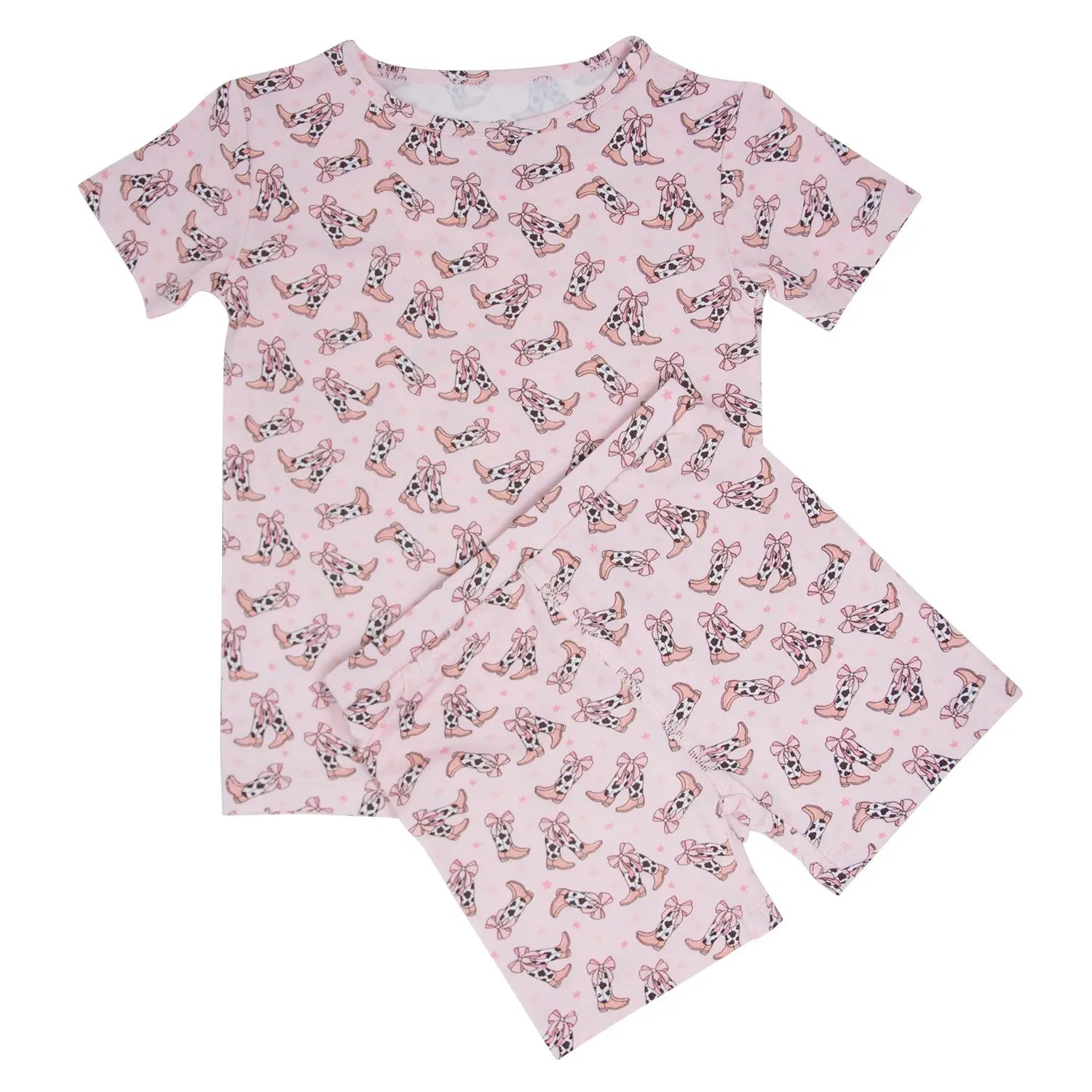 Cowhide Boots Bows Summer Pajama Set for Kids Sweet Bamboo