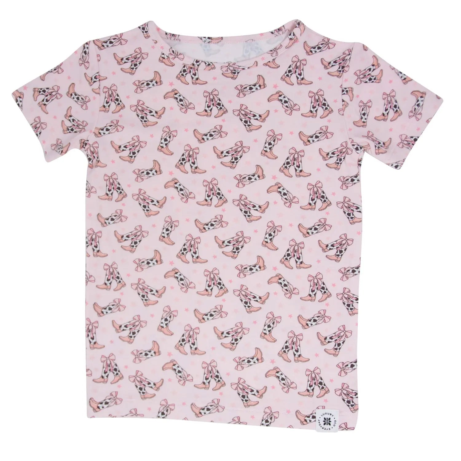 Cowhide Boots Bows Summer Pajama Set for Kids Sweet Bamboo