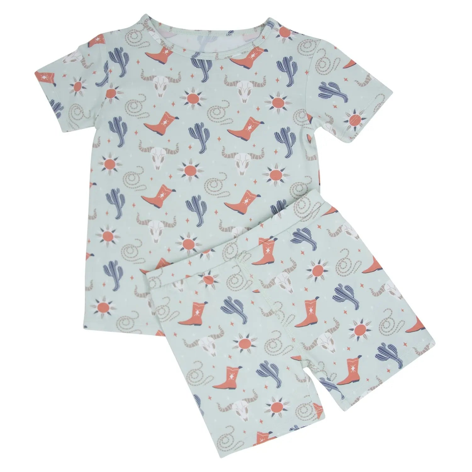 Bulls Boots Lasso Western Summer Pajama Set for Kids Sweet Bamboo