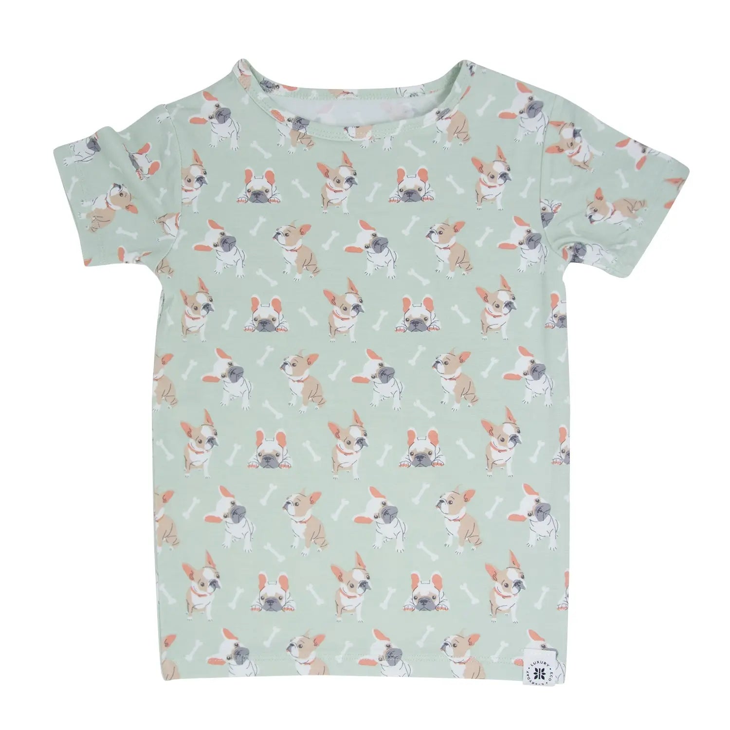 Mint Frenchie Puppy Summer Pajama Set For Kids Sweet Bamboo
