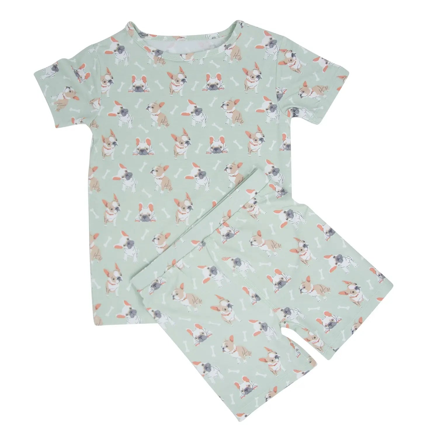 Mint Frenchie Puppy Summer Pajama Set For Kids Sweet Bamboo