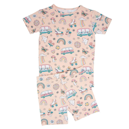 Retro Roller Skates Summer Pajama Set for Kids Sweet Bamboo