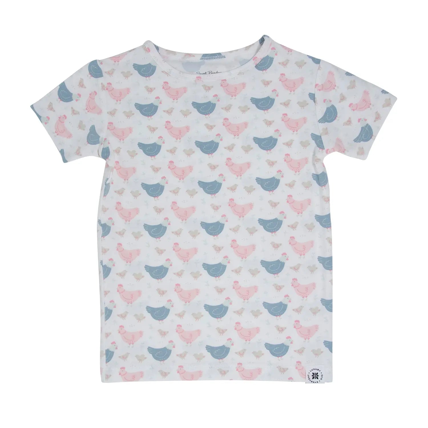 Pink Farm Hens Bamboo Summer Pajama Set for Kids Sweet Bamboo