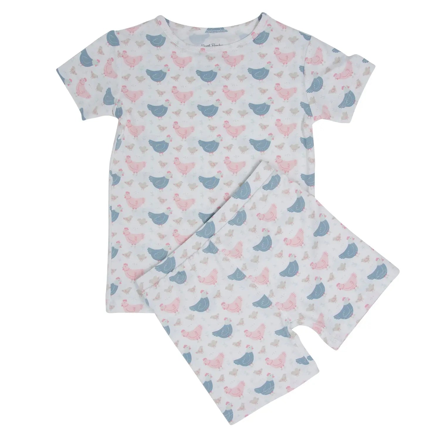 Pink Farm Hens Bamboo Summer Pajama Set for Kids Sweet Bamboo