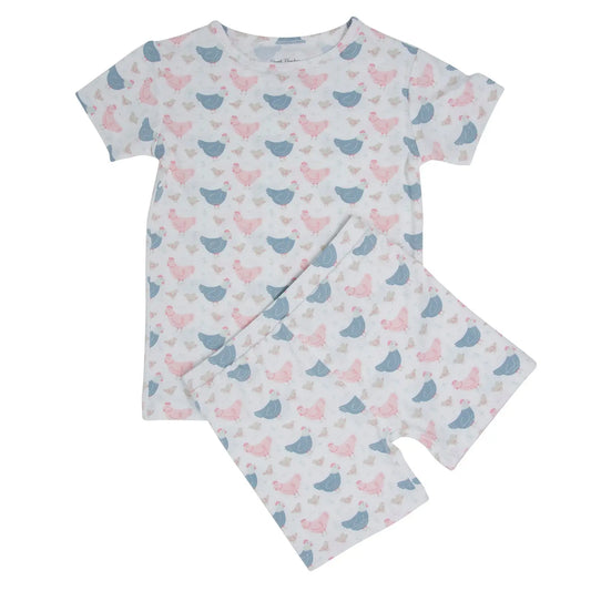 Pink Farm Hens Bamboo Summer Pajama Set for Kids Sweet Bamboo
