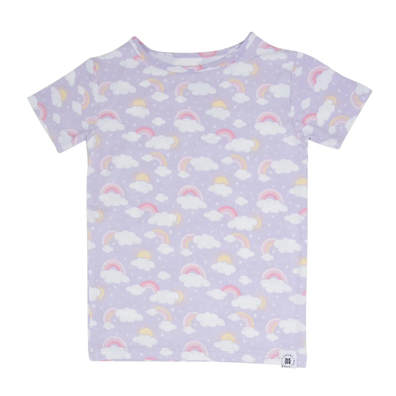 Lavender Rainbows and Clouds Summer Pajama Set for Kids Sweet Bamboo