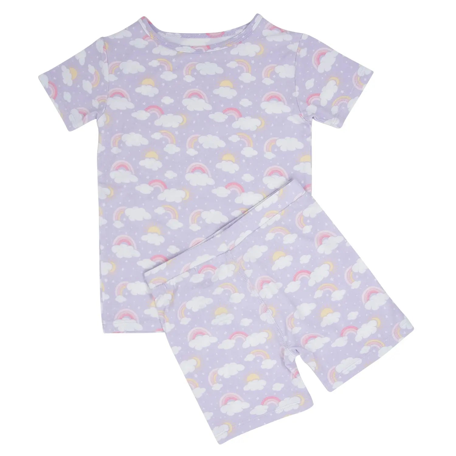 Lavender Rainbows and Clouds Summer Pajama Set for Kids Sweet Bamboo