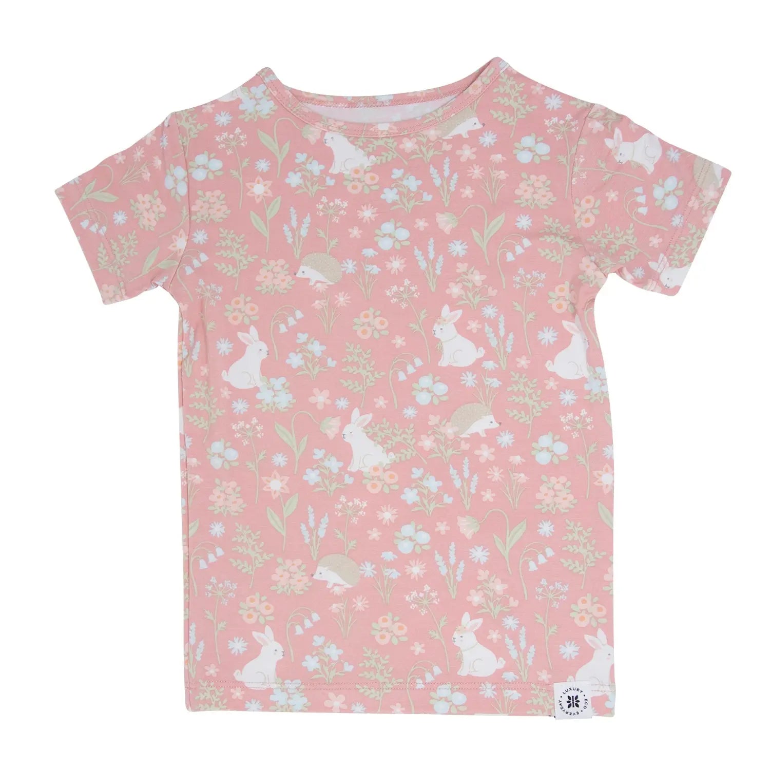 Pink Bunny Floral Summer Pajama Set for Kids Sweet Bamboo