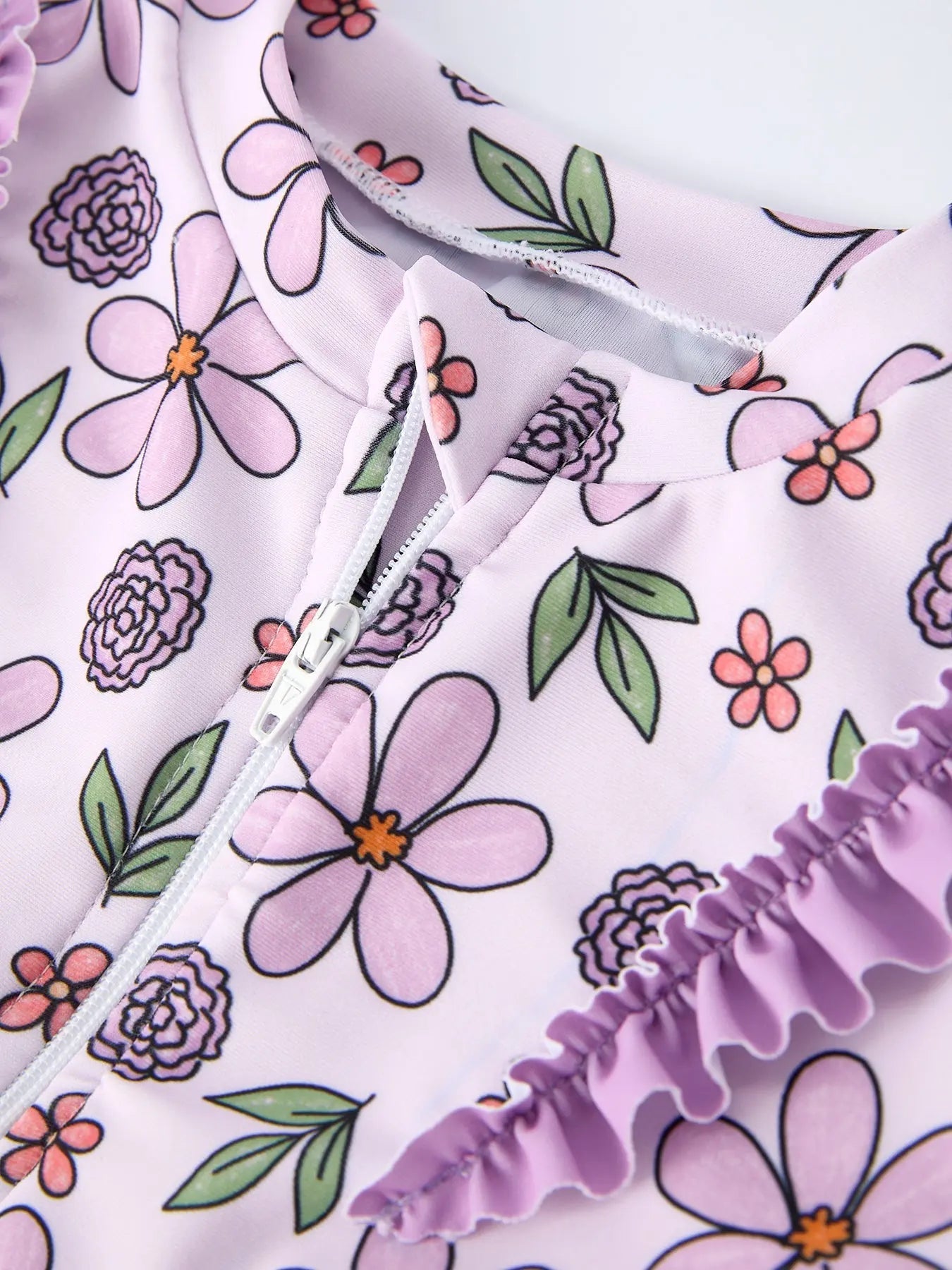 Rylee Faith Designs Summer Purple Floral Long Sleeve Girl Swimwear Set - 