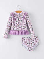 Rylee Faith Designs Summer Purple Floral Long Sleeve Girl Swimwear Set - 