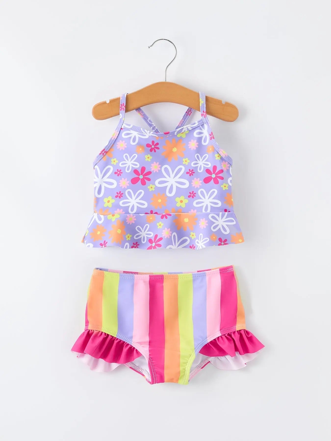 Rylee Faith Designs Summer Rainbow Striped Girls Two Piece Swimsuit - 