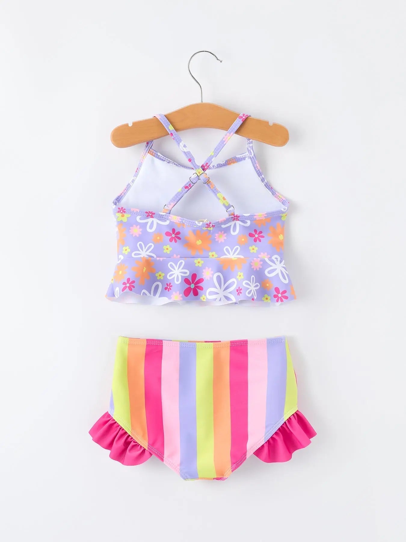 Rylee Faith Designs Summer Rainbow Striped Girls Two Piece Swimsuit - 