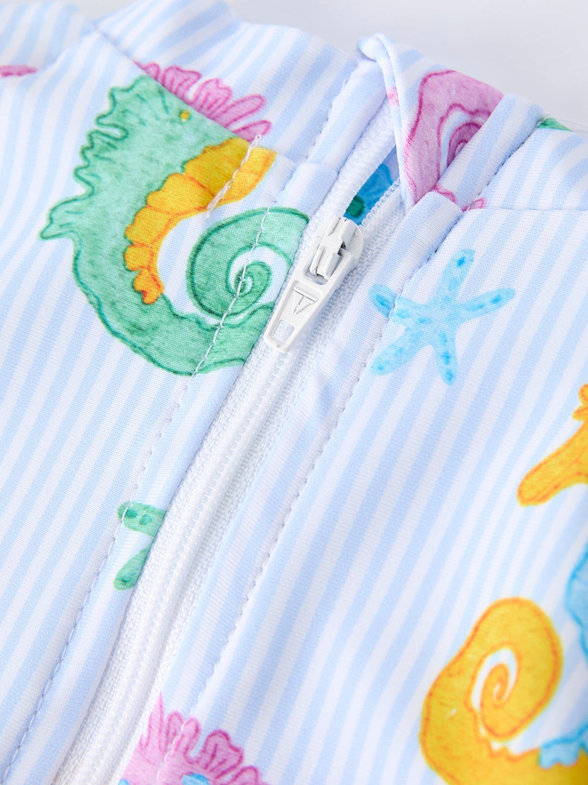 Rylee Faith Designs Summer Seahorse Print Girl Long Sleeve Ruffle One Piece Swimsuit - 