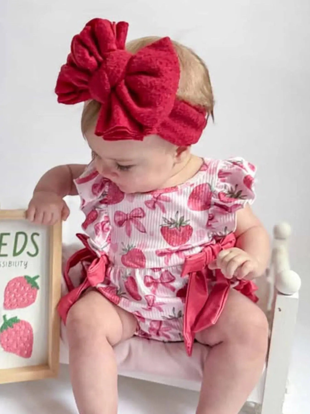 Rylee Faith Designs Summer Strawberry Bow Baby Girl Romper - 