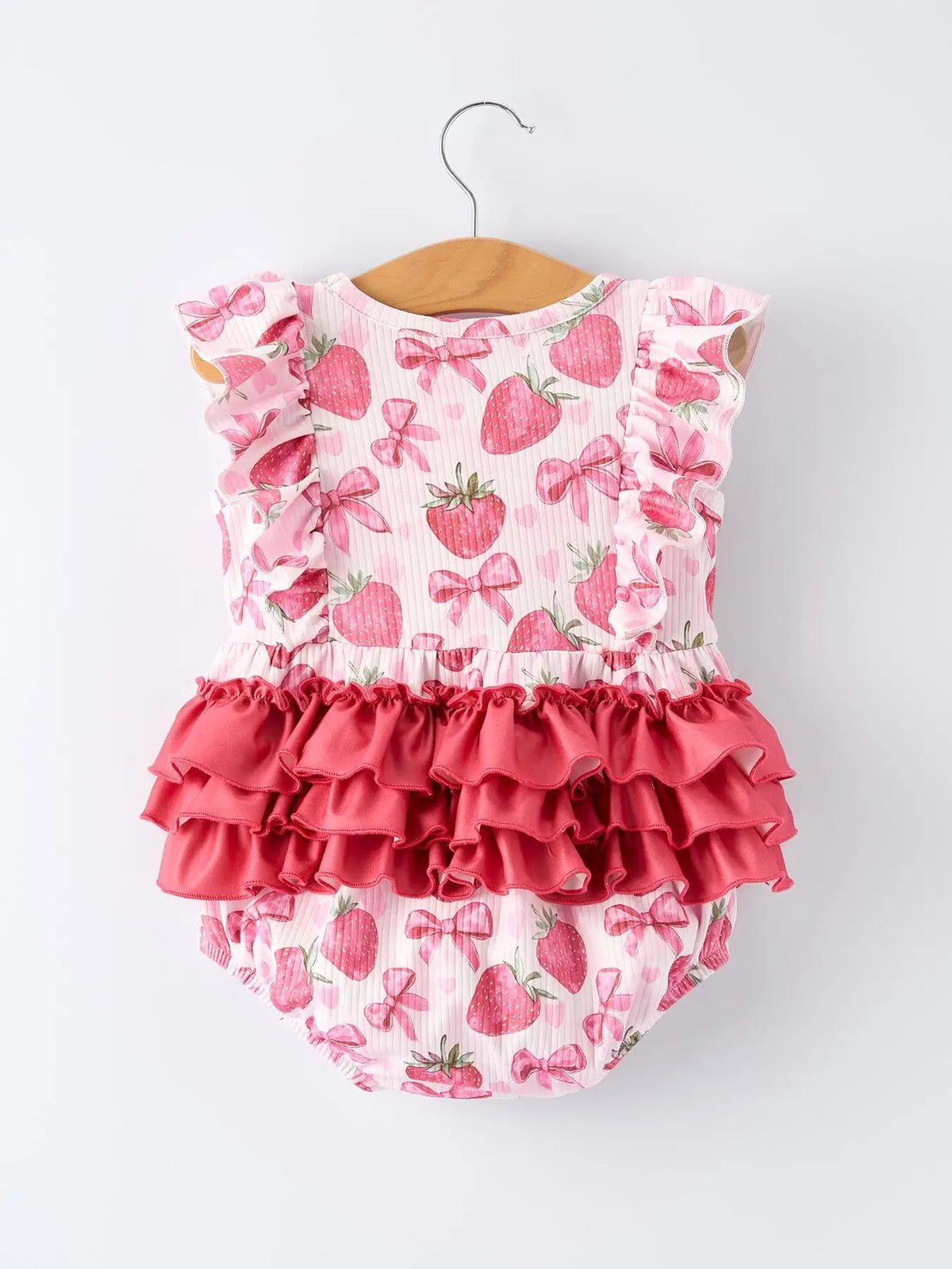 Rylee Faith Designs Summer Strawberry Bow Baby Girl Romper - 