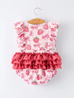 Rylee Faith Designs Summer Strawberry Bow Baby Girl Romper - 