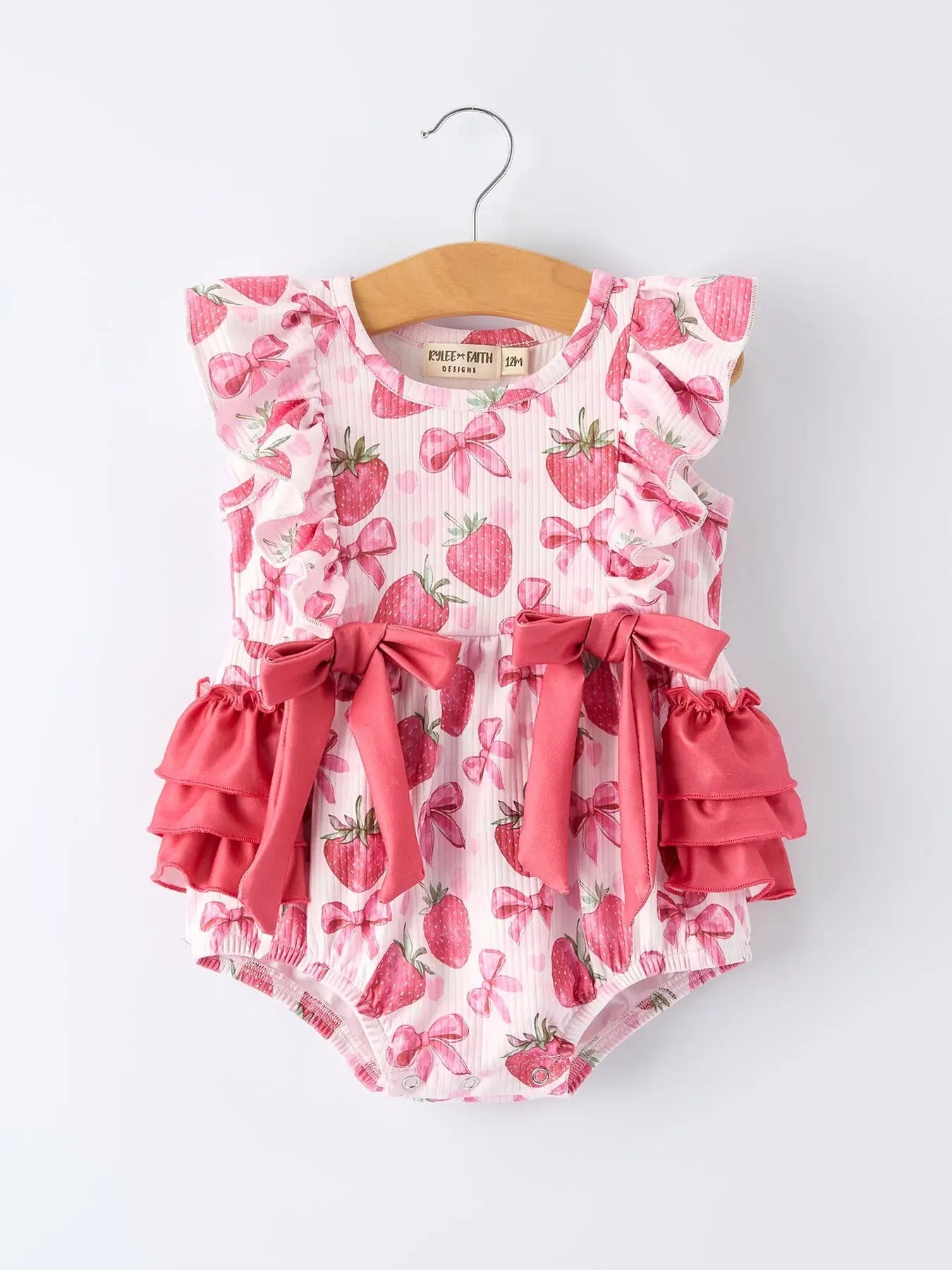 Rylee Faith Designs Summer Strawberry Bow Baby Girl Romper - 