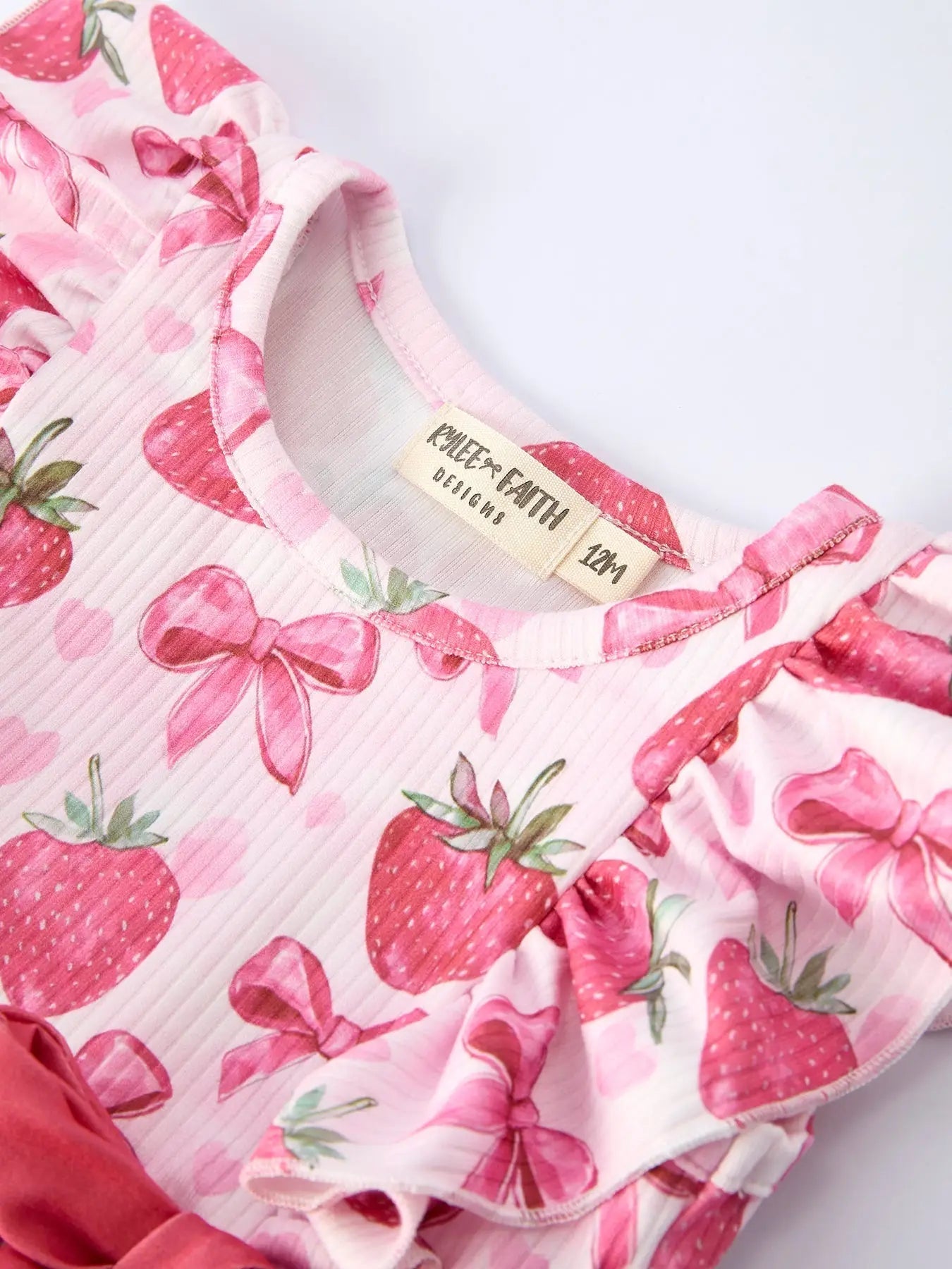 Rylee Faith Designs Summer Strawberry Bow Baby Girl Romper - 