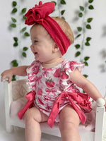 Rylee Faith Designs Summer Strawberry Bow Baby Girl Romper - 