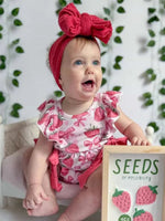 Rylee Faith Designs Summer Strawberry Bow Baby Girl Romper - 