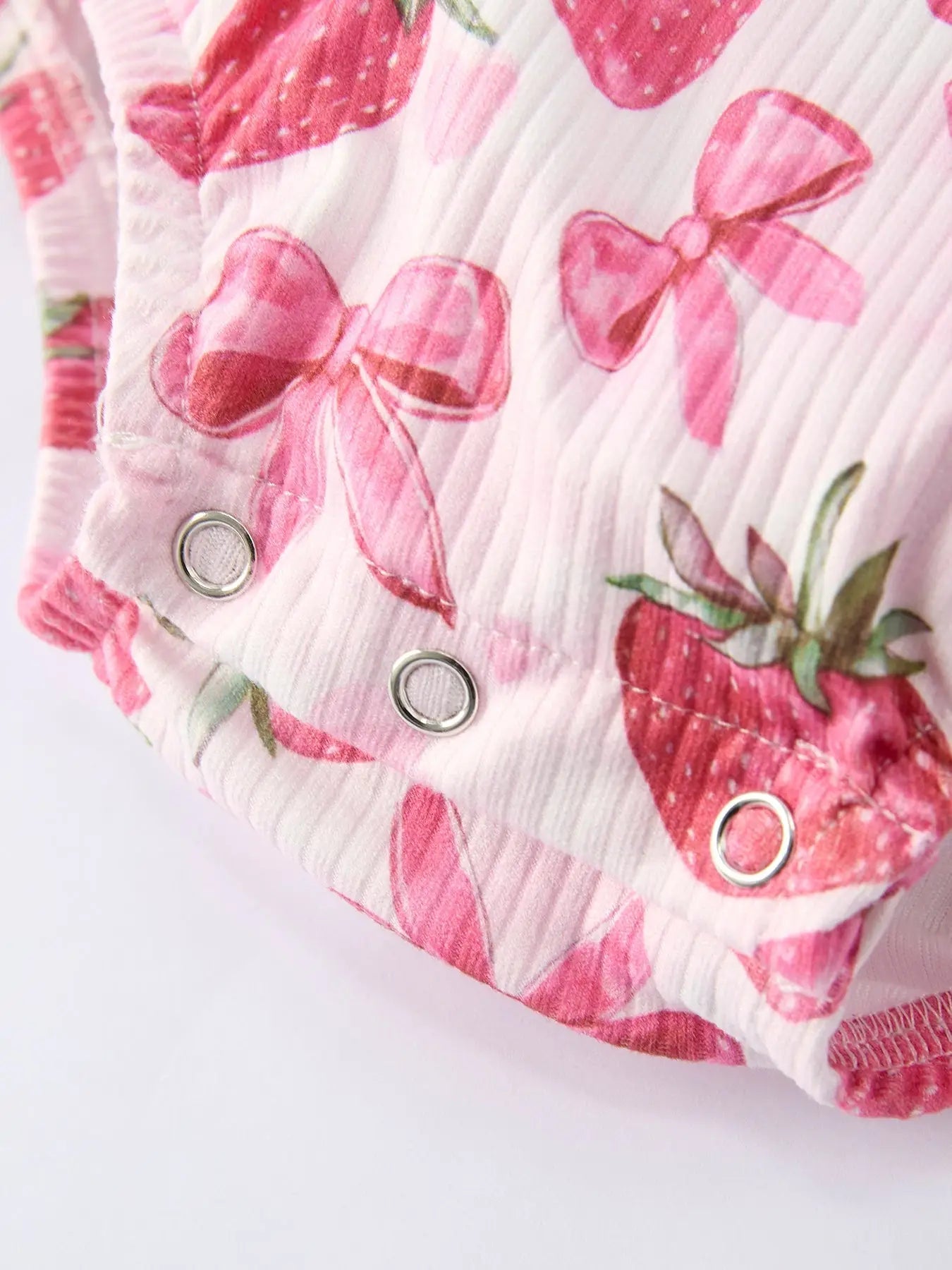 Rylee Faith Designs Summer Strawberry Bow Baby Girl Romper - 