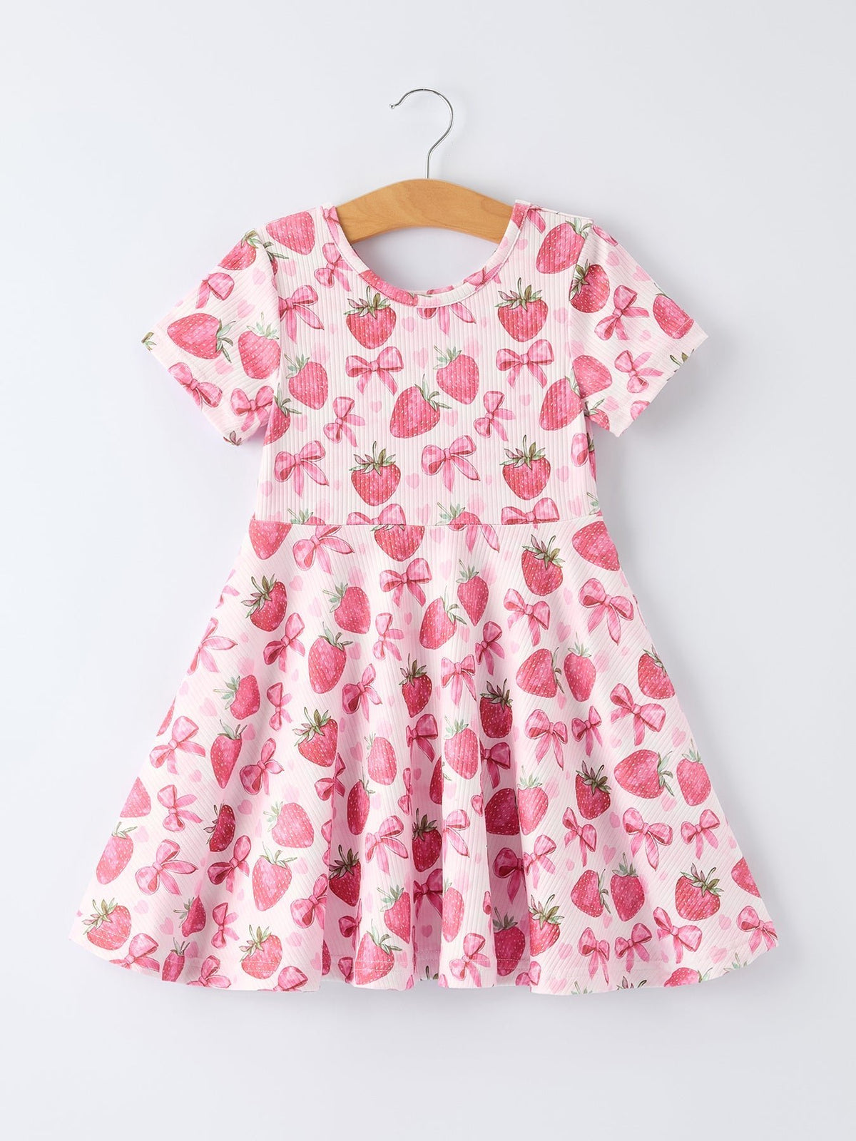 Rylee Faith Designs Summer Strawberry Bow Girls Short Sleeve Dress -