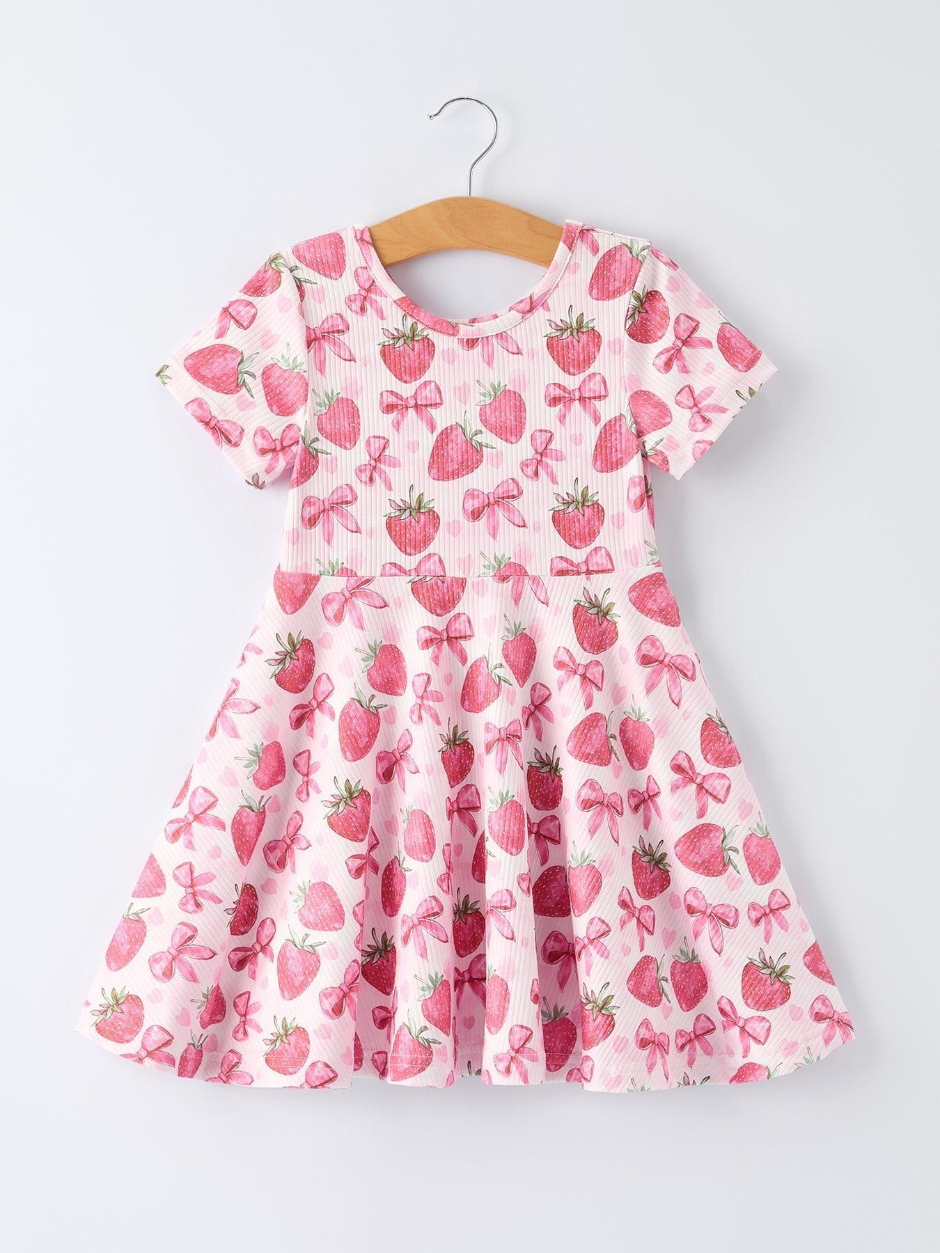 Rylee Faith Designs Summer Strawberry Bow Girls Short Sleeve Dress -
