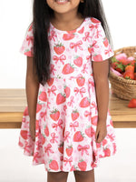 Rylee Faith Designs Summer Strawberry Bow Girls Short Sleeve Dress -