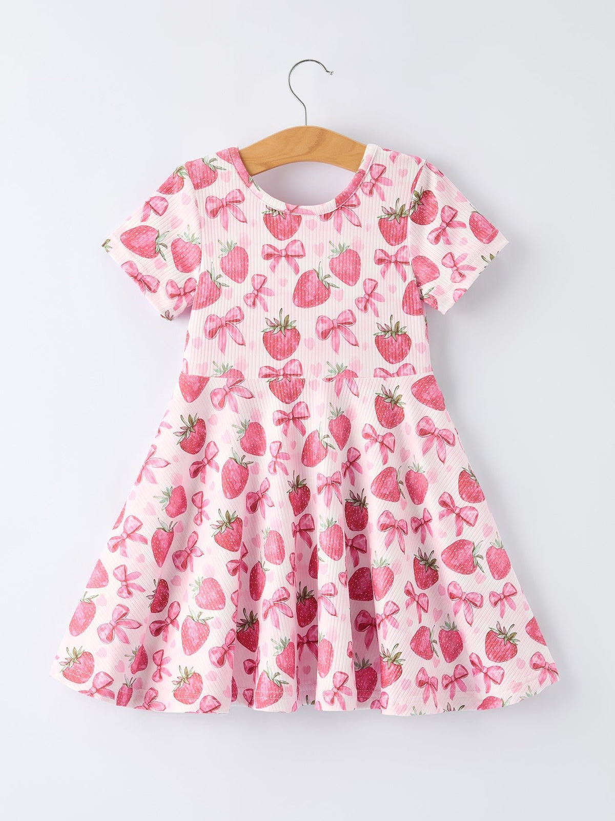 Rylee Faith Designs Summer Strawberry Bow Girls Short Sleeve Dress -